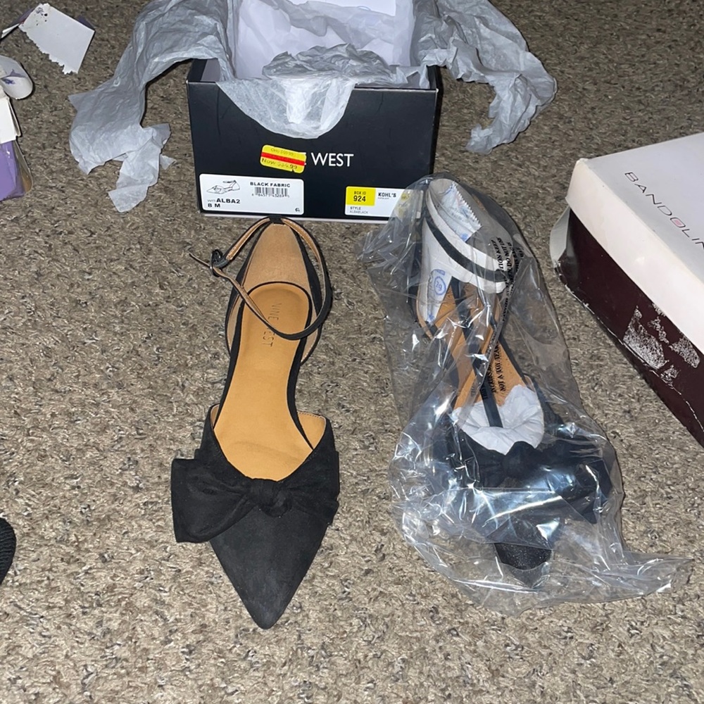 Black velvet flats with ankle strap